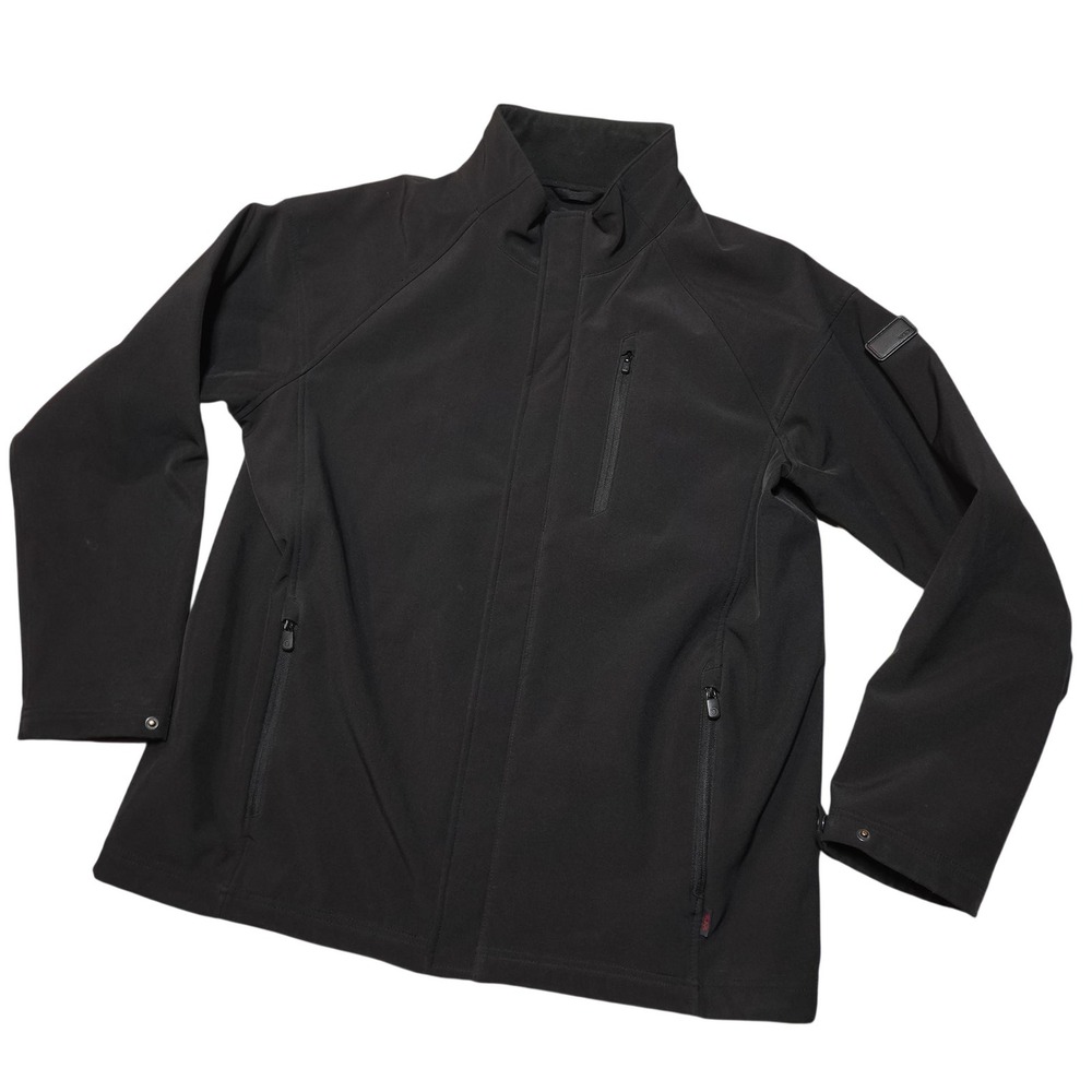 Tumi Jacket Mens XL Black Softshell Full Zip Lined Travel Pockets Windbreaker